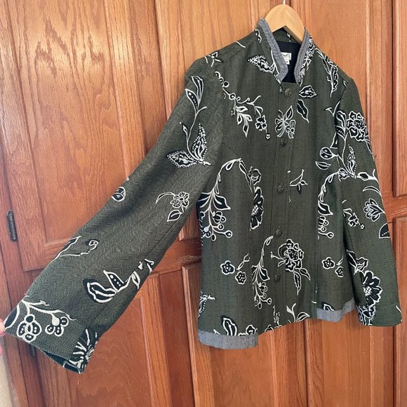 Coldwater Creek Jacket Blazer Womens PM Mandarin Collar Floral Lined Long Sleeve - Picture 3 of 11